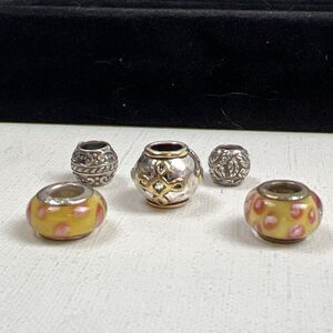 5 Sterling 925 Silver Yellow Pink‎ Large Spacer Glass Murano? Slide Charms Boho